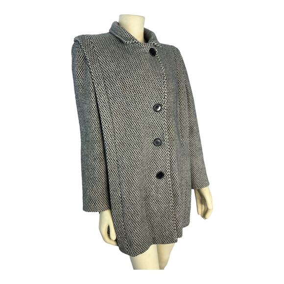 Vintage Herman Kay Herringbone Tweed black & white wool Coat size medium - Picture 2 of 16